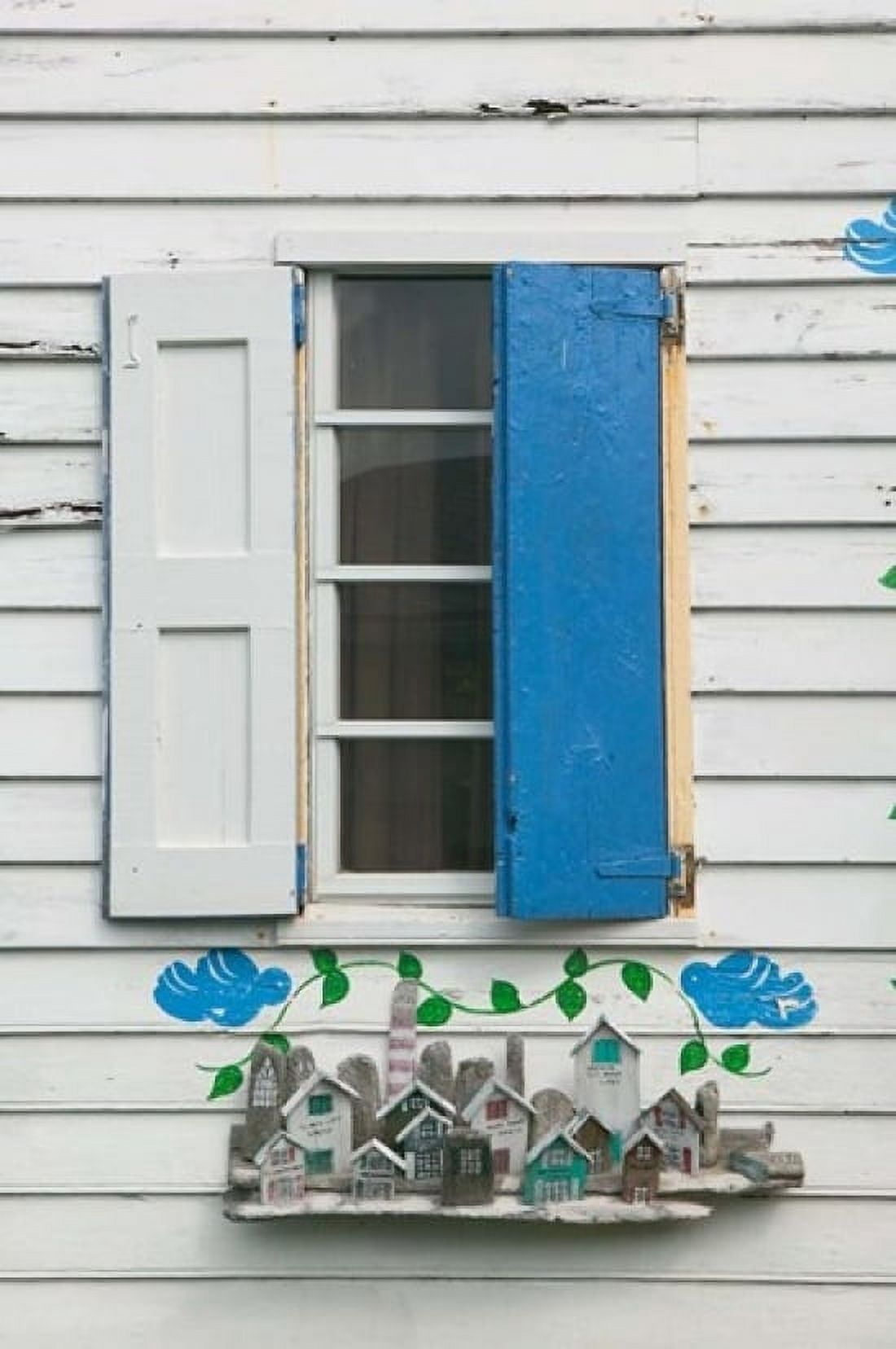 Beach House Blue shutters Loyalist Cays Bahamas Caribbean Canvas Art - Walter Bibikow DanitaDelimont (11 x 17)