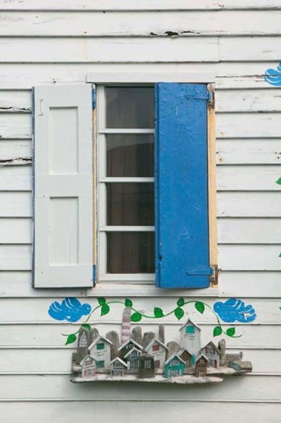 Beach House Blue shutters Loyalist Cays Bahamas Caribbean Canvas Art - Walter Bibikow DanitaDelimont (23 x 34)