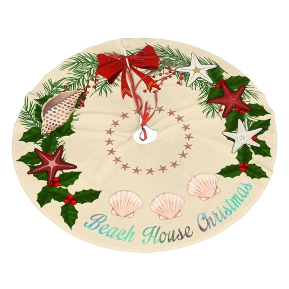 Beach House Christmas Christmas Tree Skirt 36" For Xmas Halloween New Year Ornaments Decoration Holiday Party Home Tree Mat Decor