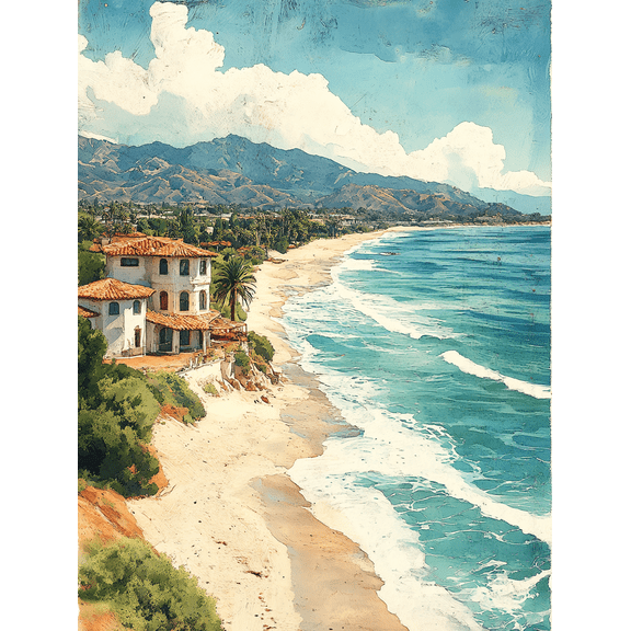 Beach House Coastal Scene Canvas Wall Art Perfect for Living Room and Hotel Decoration.