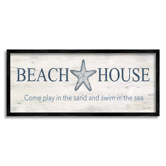 Beach House Come Play Nautical Phrase Coastal Graphic Art Black Framed Art Print Wall Art