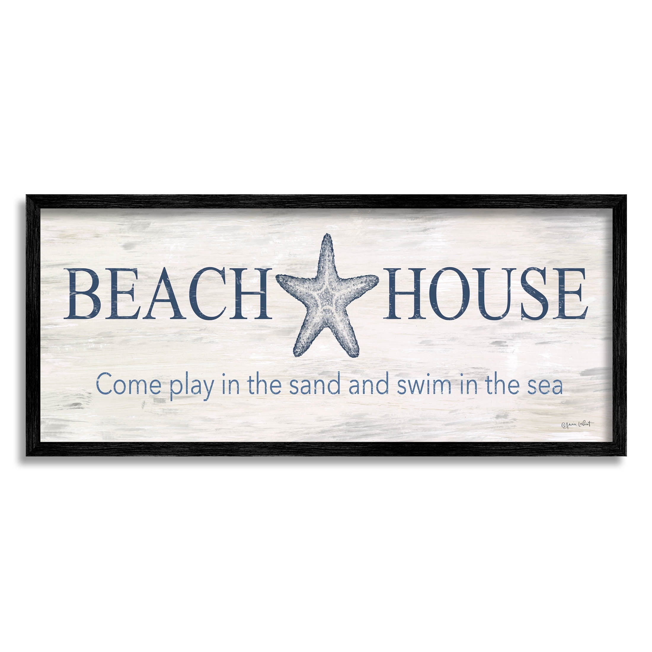 Beach House Come Play Nautical Phrase Coastal Graphic Art Black Framed Art Print Wall Art