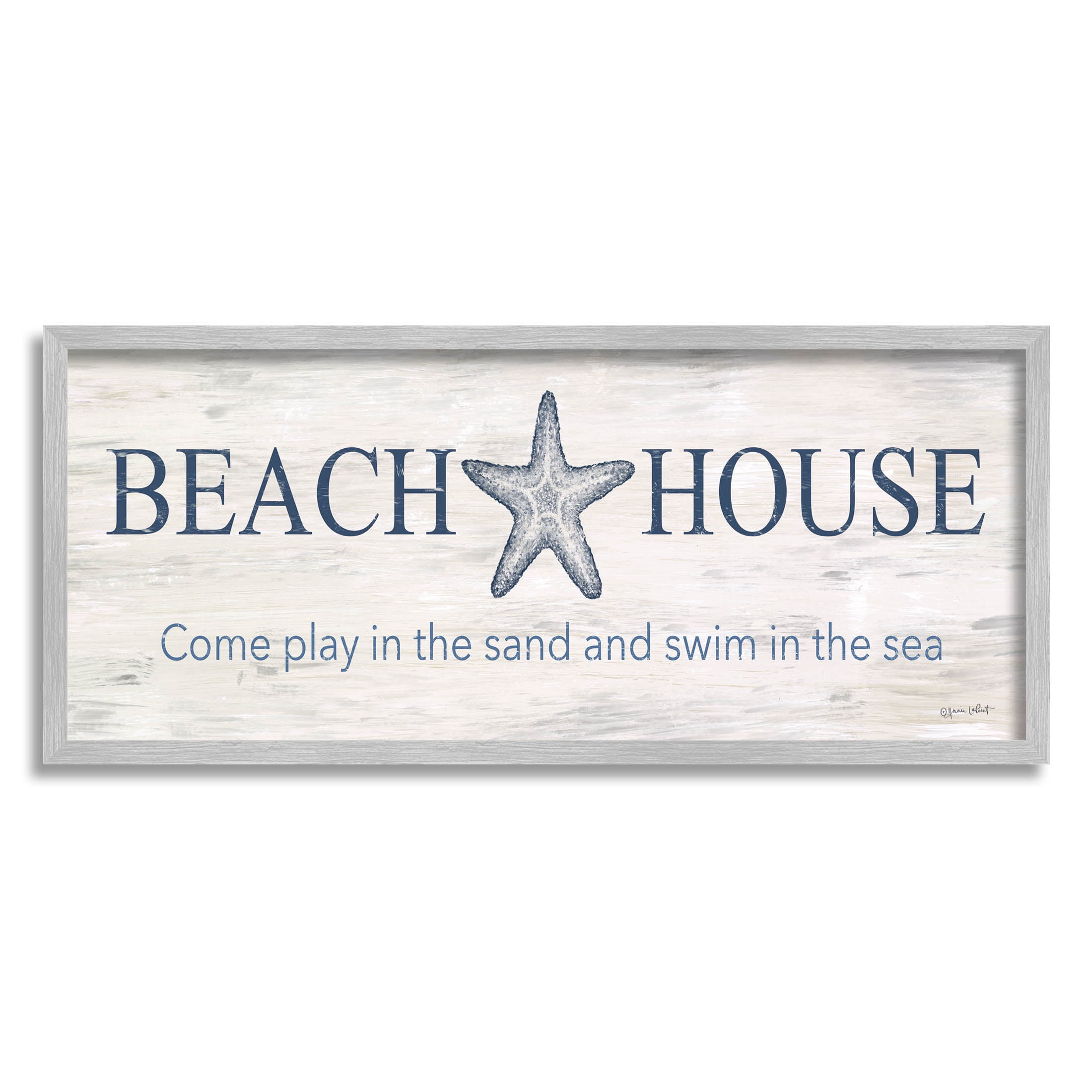 Beach House Come Play Nautical Phrase Coastal Graphic Art Gray Framed Art Print Wall Art