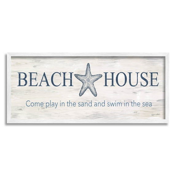 Beach House Come Play Nautical Phrase Coastal Graphic Art White Framed Art Print Wall Art