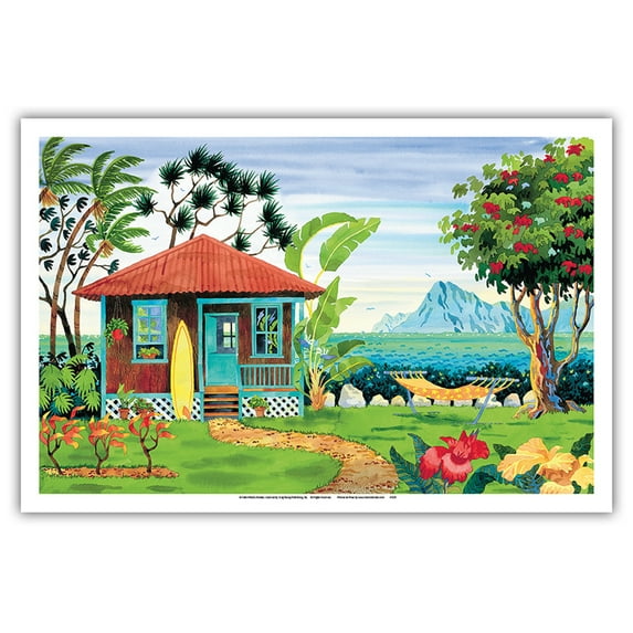 The Beach House - Hawaii - Hawaiian Islands - Tropical Paradise - From an Original Watercolor Painting by Robin Wethe Altman - Master Art Print (Unframed) 12in x 18in