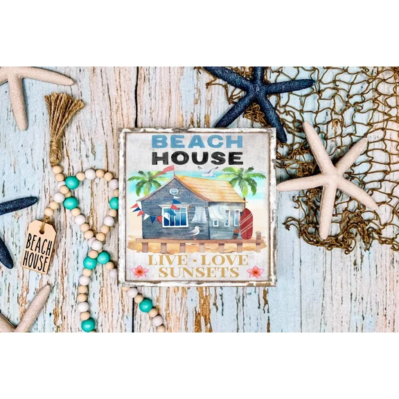 Beach House Live Love Sunset Handmade Wood Mini Small Sign Coastal Decor