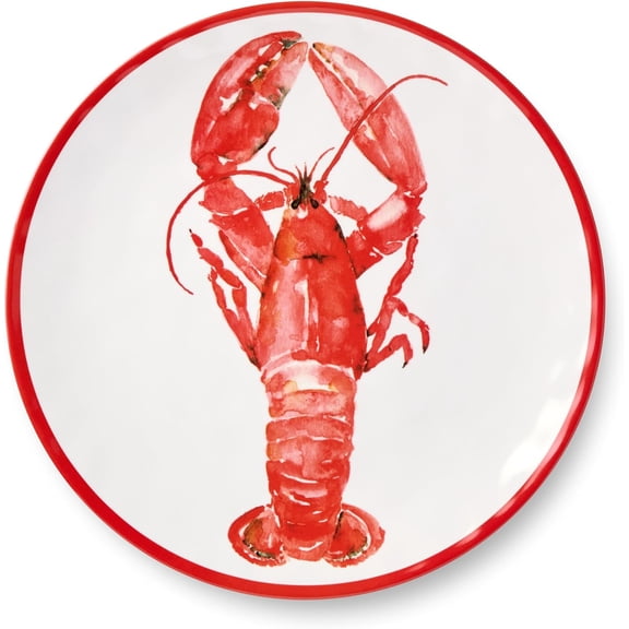 Beach House Lobster 11-Inch Melamine Dinner Plates Set of 6, Vibrant Nautical Design, Durable, Lightweight & Dishwasher-Safe