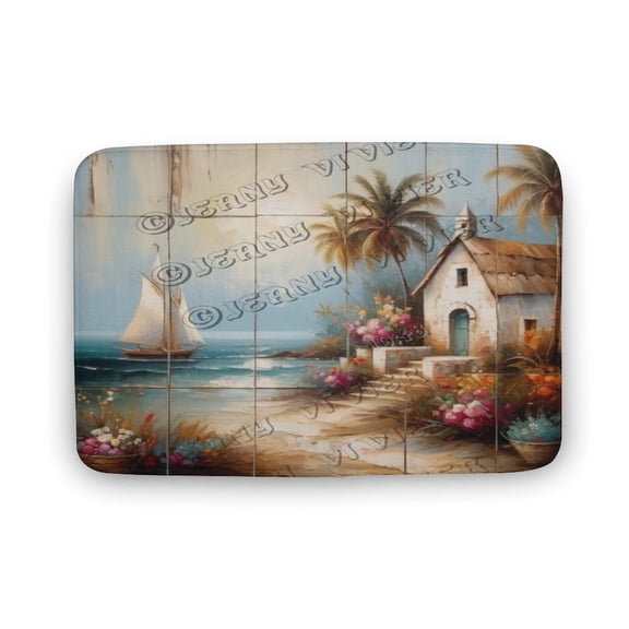 Beach House Pattern Bath Mat,Plush Bathroom Decor Mat with Non Slip Backing,Bathroom Rugs Great for Bath, Shower, Bedroom, Kitchen, Soft Memory Foam Backing 16"x24"