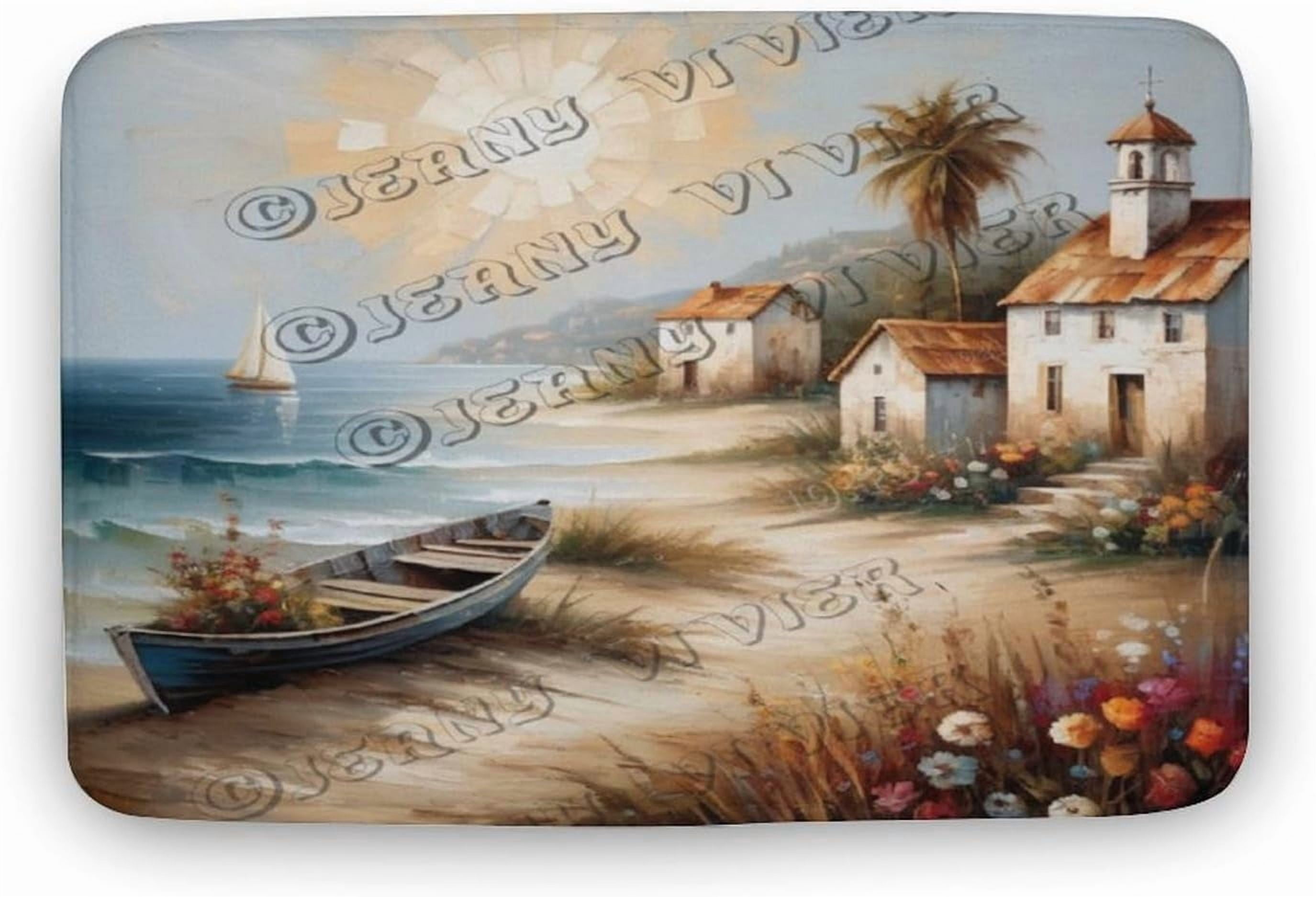 Beach House Pattern Bath Mat Rug for Bathroom Floor Plush Mats,Plush ...