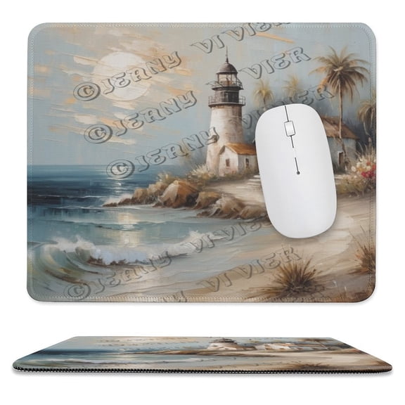 Beach House Pattern Mouse Pad With Stitched Edge,Non-Slip Rubber Base,Premium-Textured, Gaming Mouse Pad for Wireless Mouse,Computers,Laptop,Office 10"x12"