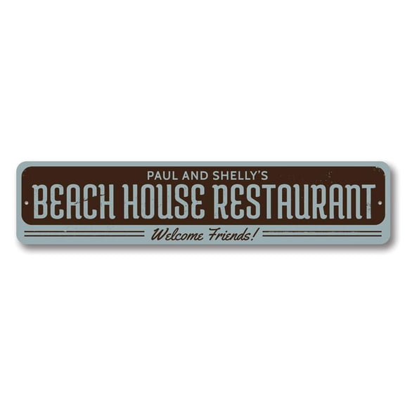 Beach House Restaurant Sign, Welcome Friends Sign, Custom Seafood Name Sign, Beach Aluminum Decor - 4x18 inches