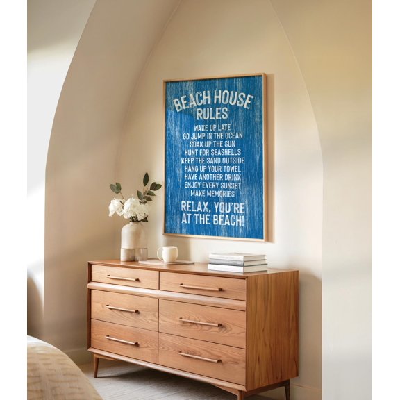 Beach House Rules Sign Vibrant Ocean Blue Retro Style Aluminum Print, Unframed Paper Print