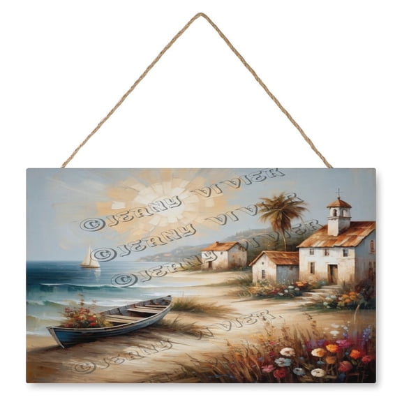 Beach House Rustic Wood Sign, Hanging Wood Plaque with Rope, Decorative Wood Wall Plaque Decorative Wood Plaque New Home Wall Decor Sign, Housewarming Gift 10"x16"