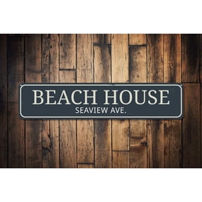 Beach House Street Name Sign Address Home Location Sign Custom Ocean Lover Metal Beach Decor - Beach Decor - Size: 16 x 4 Inches