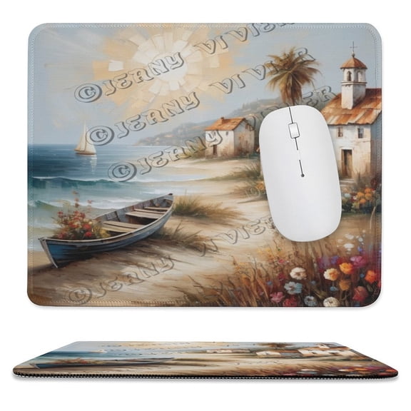 Beach House Themed Mouse Pad With Stitched Edge,Non-Slip Rubber Base,Premium-Textured, Gaming Mouse Pad for Wireless Mouse,Computers,Laptop,Office 10"x12"