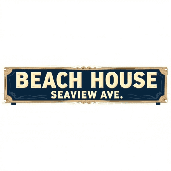 Beach House Tin Sign 16x4 Inch Seaview Ave Design - Great for Patio, Backyard, Outdoor Beachy Decor