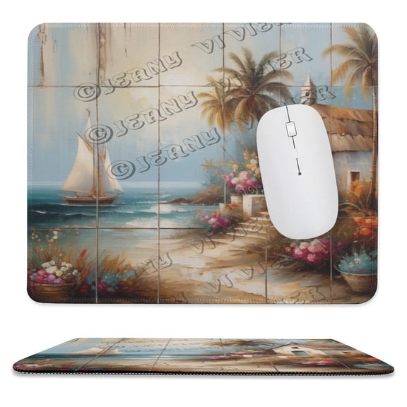 Beach House Vintage Mouse Pad With Stitched Edge,Non-Slip Rubber Base,Premium-Textured, Gaming Mouse Pad for Wireless Mouse,Computers,Laptop,Office 10"x12"