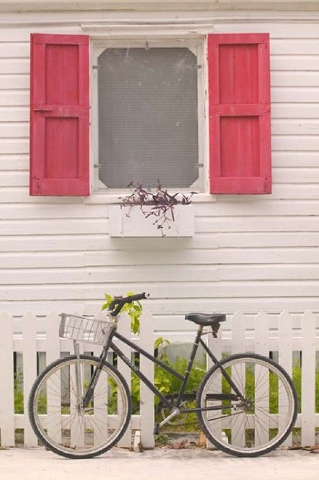 Beach House and Bicycle Loyalist Cays Bahamas Caribbean Canvas Art - Walter Bibikow DanitaDelimont (23 x 34)