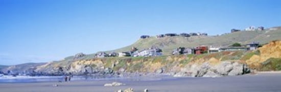 Beach Houses On A Rocky Beach Dillon Beach California USA Canvas Art - Panoramic Images (36 x 12)