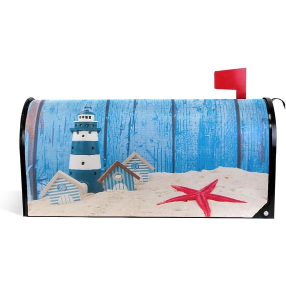 Beach Houses and Lighthouse Magnetic Mailbox Cover MailWraps Garden Yard Home Decor for Outside Standard Size-18"x 20.8"