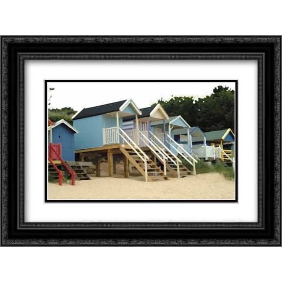 Beach Hut III 2x Matted 24x18 Black Ornate Framed Art Print by Roy, Stuart