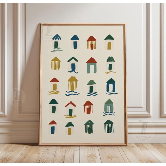 Beach Hut Pattern Colorful Coastal Poster Unframed Paper Print
