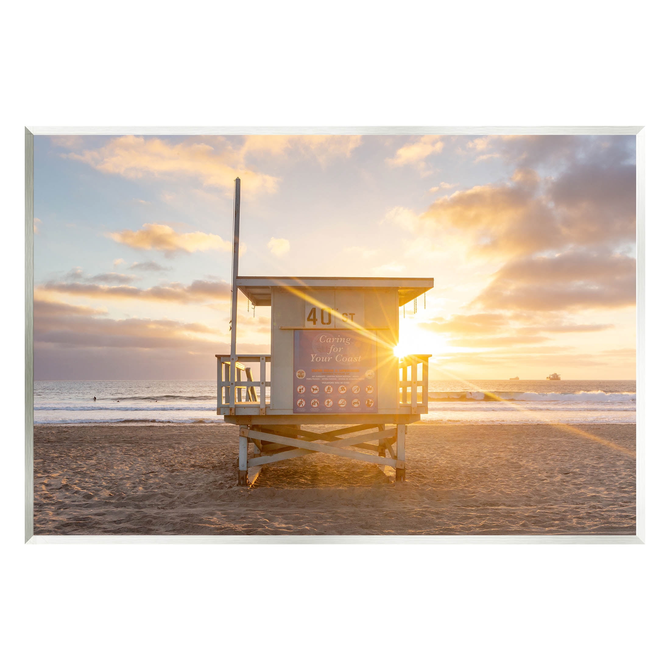 Beach Hut Sunset Flare Coastal Photograph Unframed Art Print Wall Art