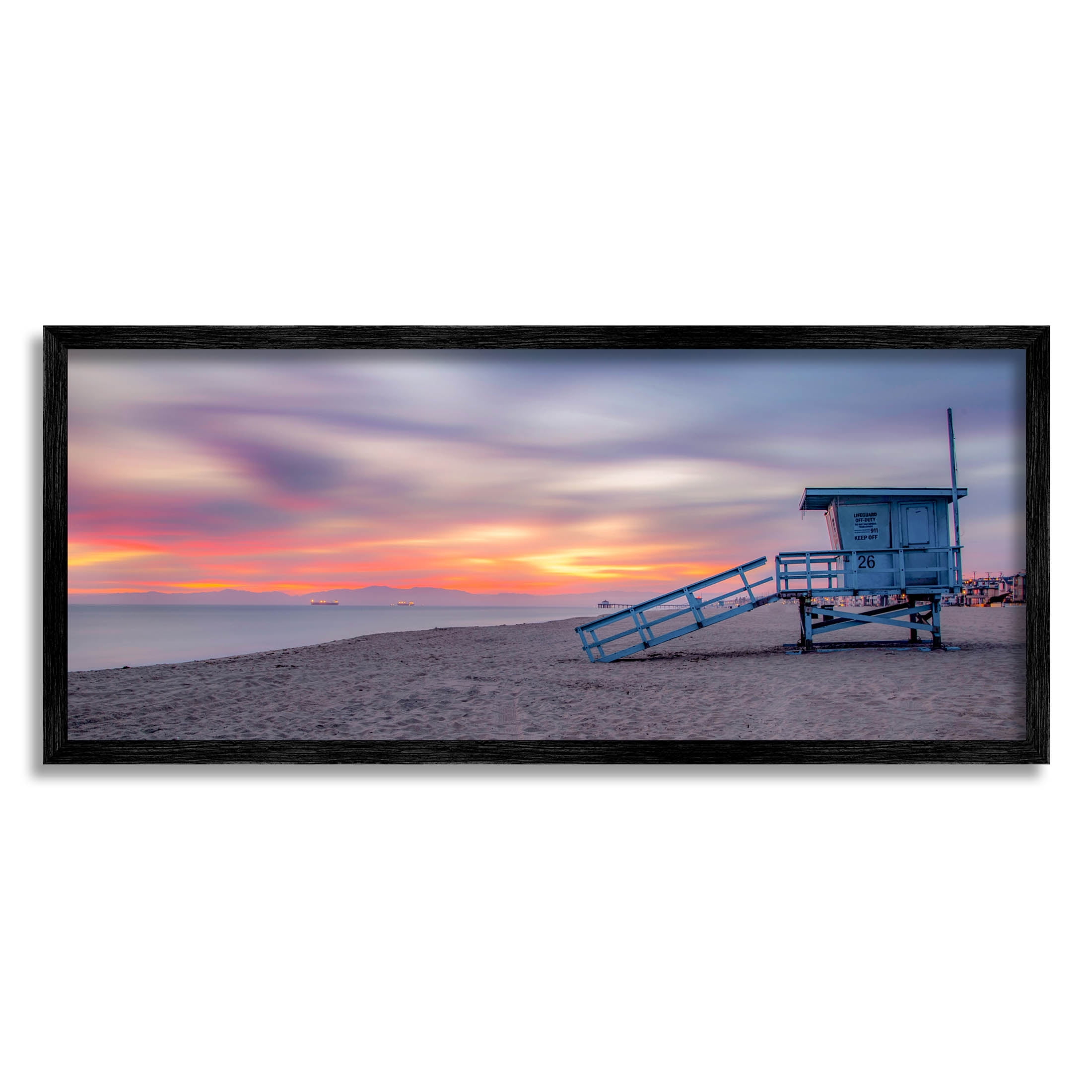 Beach Hut Sunset Horizon Sky Black Framed Canvas Print