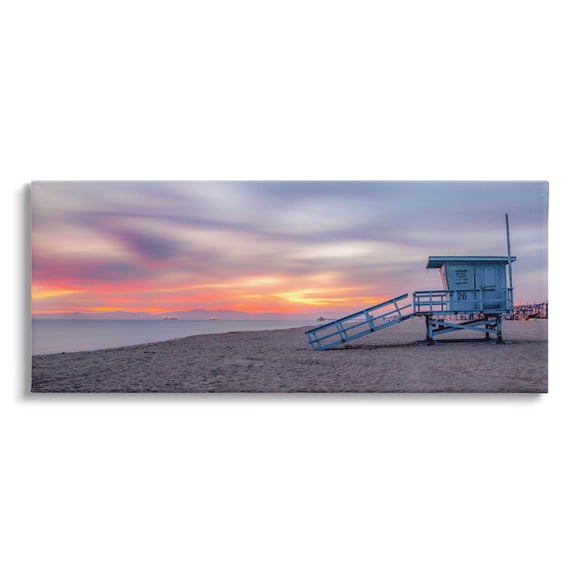 Beach Hut Sunset Horizon Sky Coastal Photograph Gallery Wrapped Canvas Print Wall Art