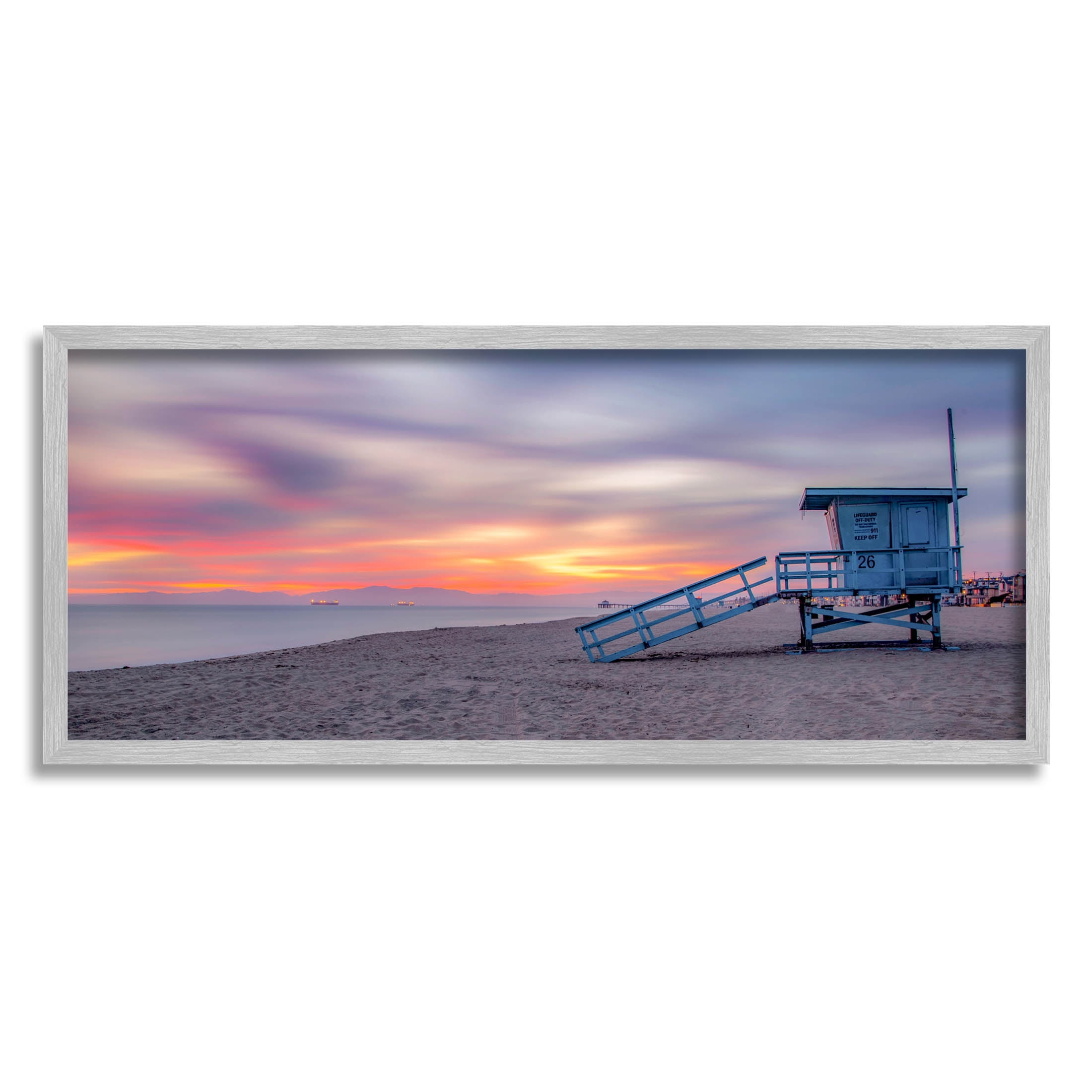 Beach Hut Sunset Horizon Sky Coastal Photograph Gray Framed Art Print Wall Art