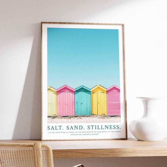 Beach Huts Wall Art, Coastal Decor, Ocean Print, Blue Wall Art, Swimming In Ocean Print, Summer Poster, Beach House Decor, Minimalist Decor Wall Art, Modern Wall Decor, 8x12 UNFRAMED