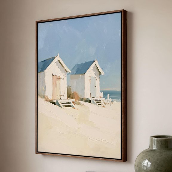 Beach Huts Wall Art Coastal Ocean View Art, Unframed Paper Print