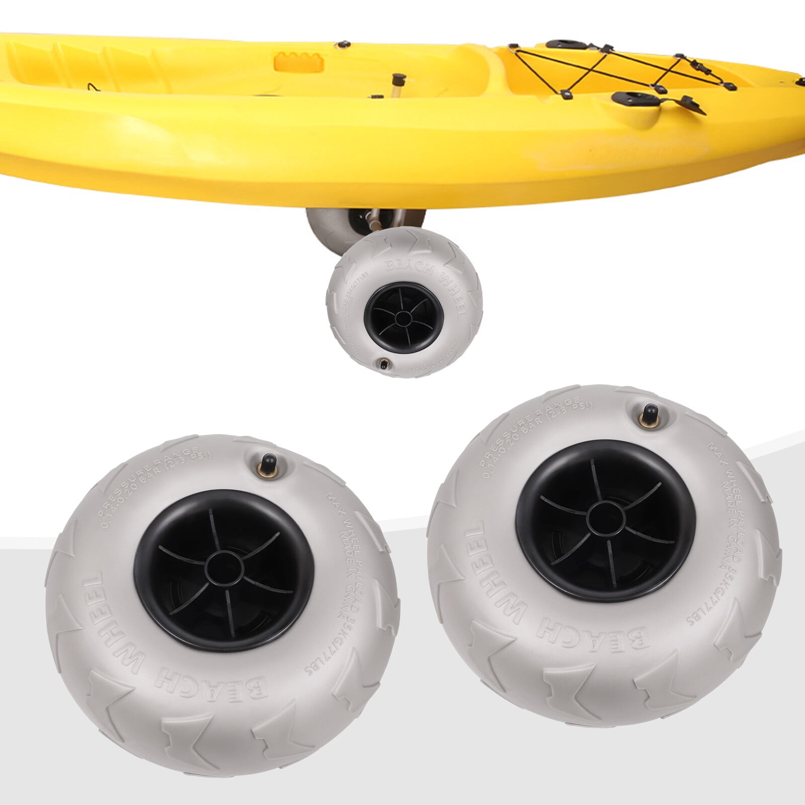 Beach Inflatable Wheels 2-Pack, 9" PVC Balloon Sand Tires for Cart Kayak Canoe Wagon, Low Pressure 3-5 PSI, 88lbs Capacity Per Wheel for Beach Camping Garden (Hub 0.78")