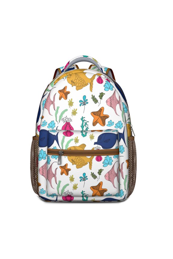 Beach-Inspired Ergonomic Backpack - Waterproof Student Backpack with Tropical Fish Design & Breathable Mesh Shoulder Straps