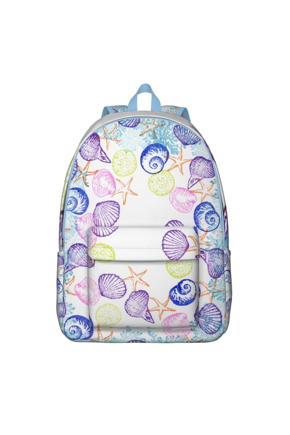 Beach-Inspired Nautical School Backpack with Starfish, Seahorse & Mermaid Design, Lightweight Durable Laptop Bag for Students, Commuters, and Travelers