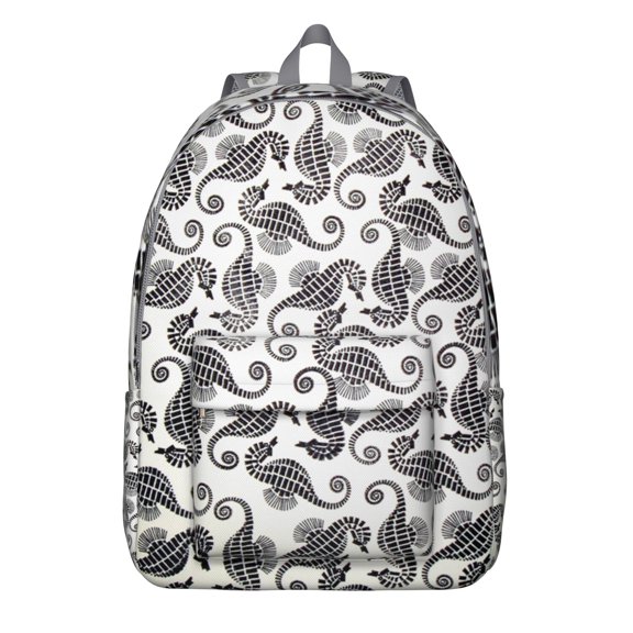 Beach-Inspired Seahorse School Backpack with Tropical Sea Life Creatures, Waterproof Lightweight Daypack with Waves & Jellyfish Pattern, Perfect for Teens, Students, and Commuters