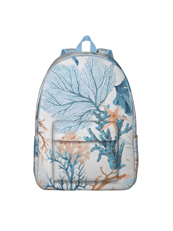 Beach-Inspired Seahorse School Backpack with Tropical Sea Life Creatures, Waterproof Lightweight Daypack with Waves & Jellyfish Pattern, Perfect for Teens, Students, and Commuters