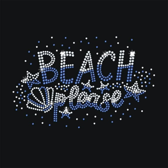 Beach Iron on Rhinestones Transfer 11.7x8.3 Inch Please Word Heat Transfer Decal Bling Decals Star Sparkle Heat Transfer Patch Clothing Repair Applique for T-Shirt Clothing