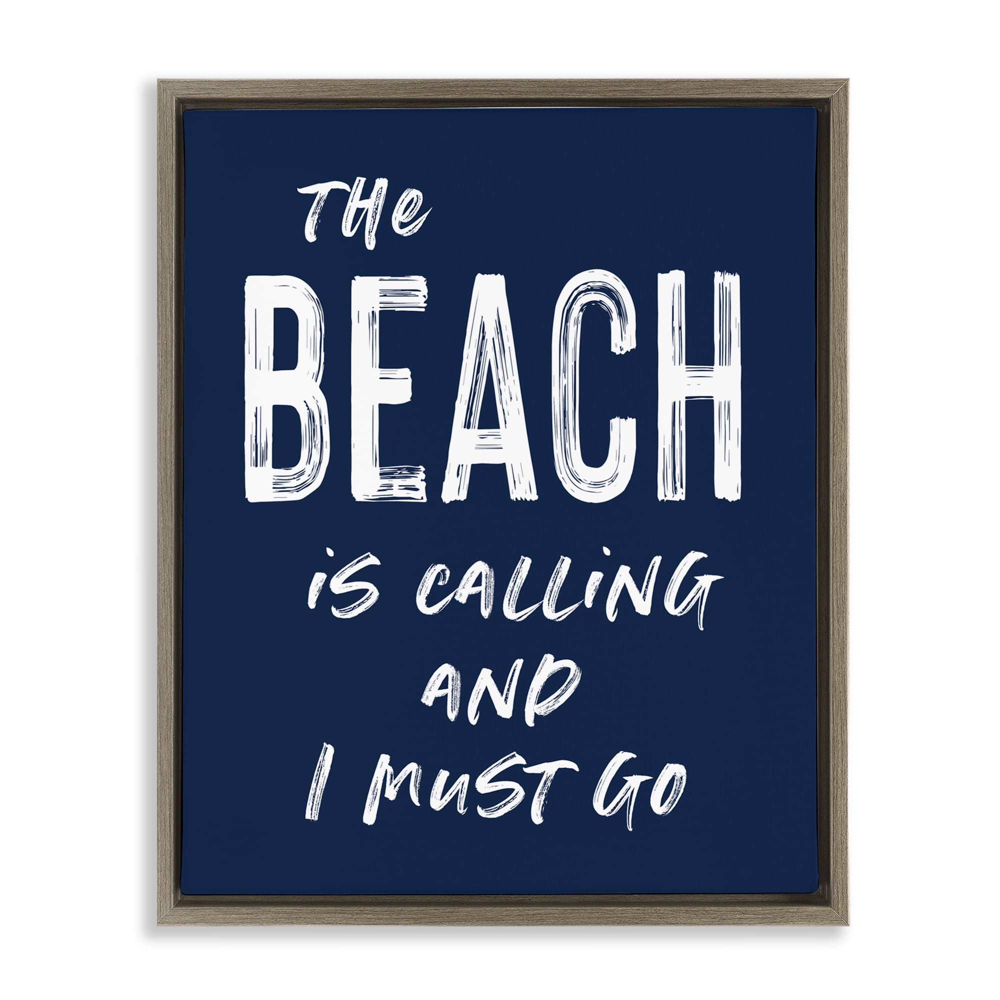 Beach Is Calling Summer Sentiment Brown Framed Floater Canvas Wall Art, design by Lettered and Lined