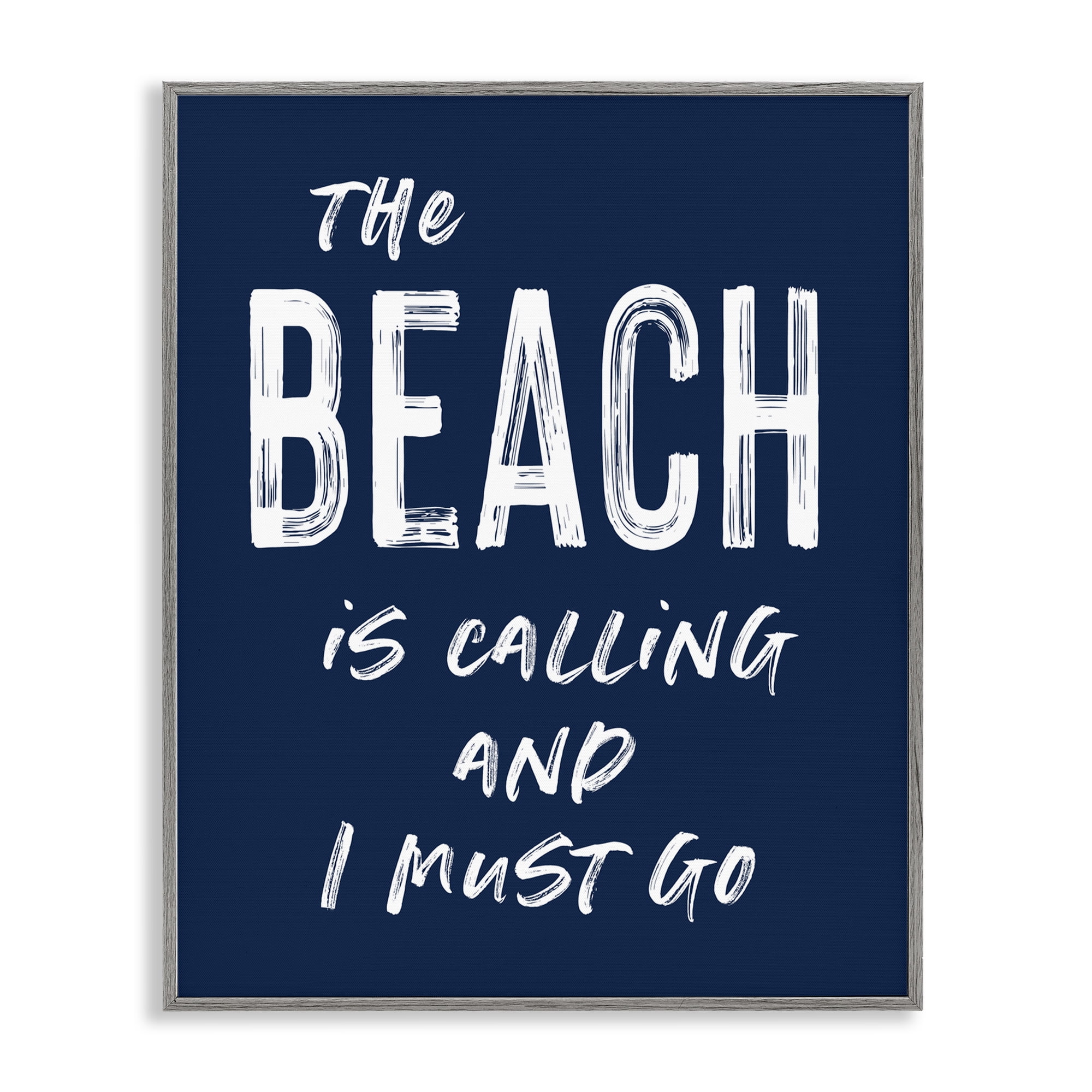 Beach Is Calling Summer Sentiment Gray Framed Giclee Art, design by Lettered and Lined