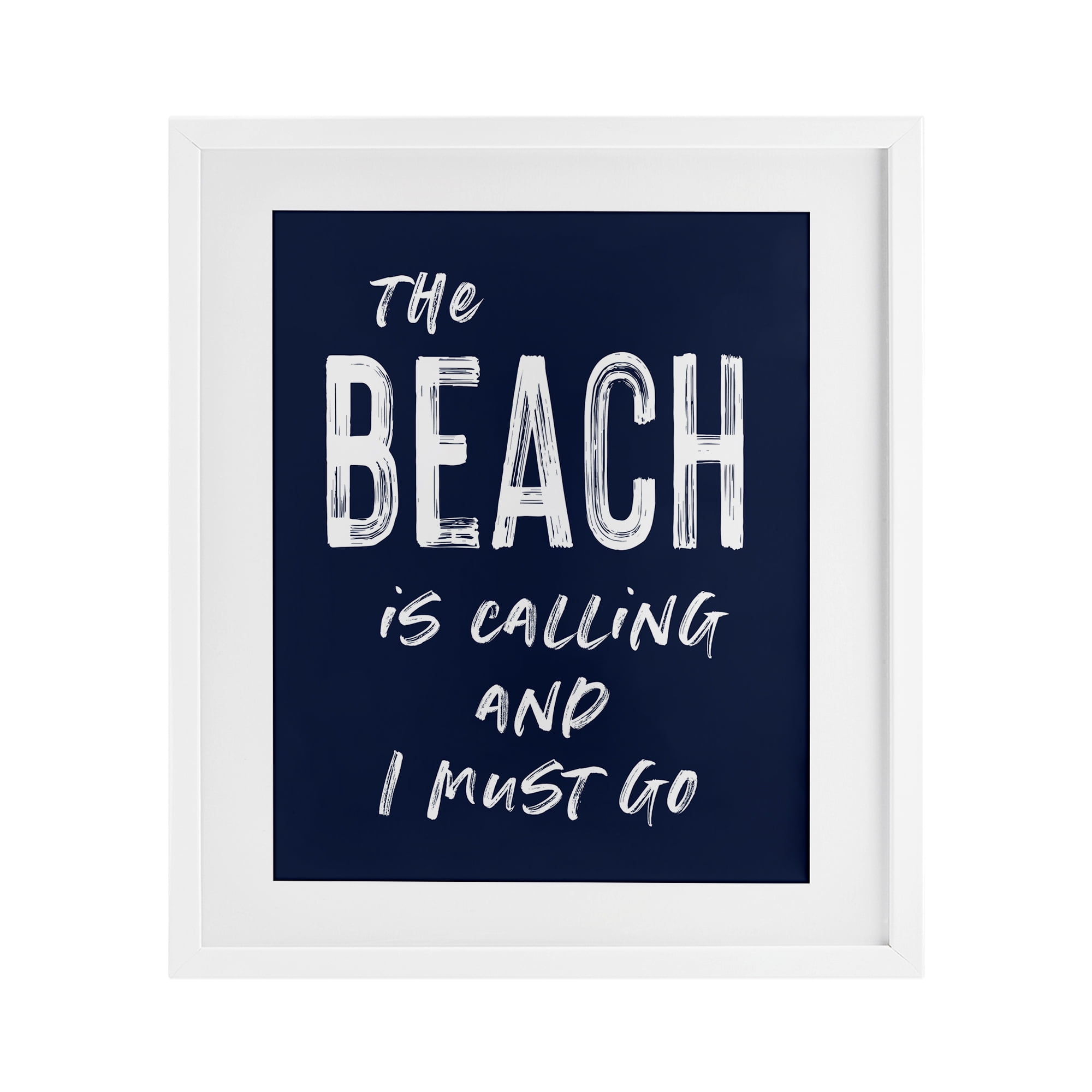Beach Is Calling Summer Sentiment White Framed Print Under Glass, design by Lettered and Lined