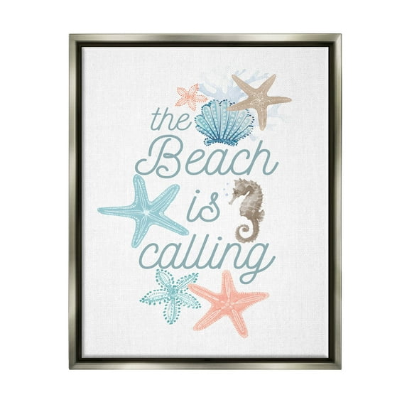 Beach Is Calling Various Sea Life Animals & Insects Graphic Art Luster Gray Framed Art Print Wall Art