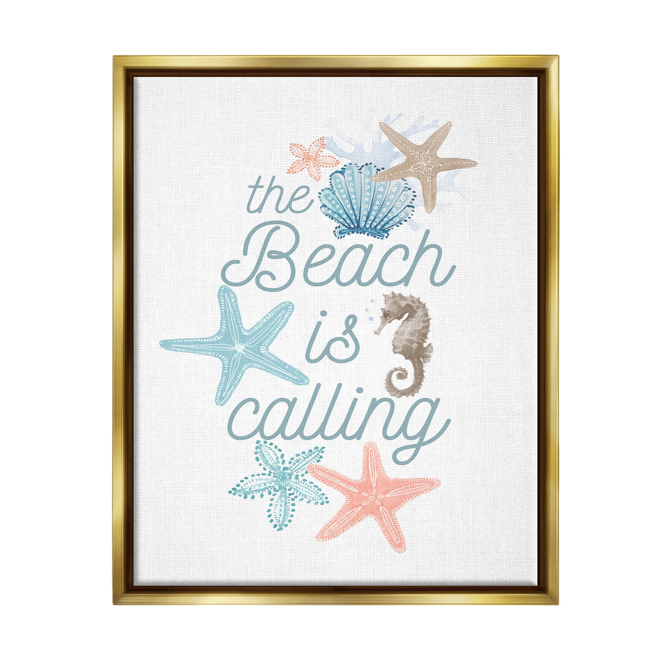 Beach Is Calling Various Sea Life Animals & Insects Graphic Art Metallic Gold Framed Art Print Wall Art