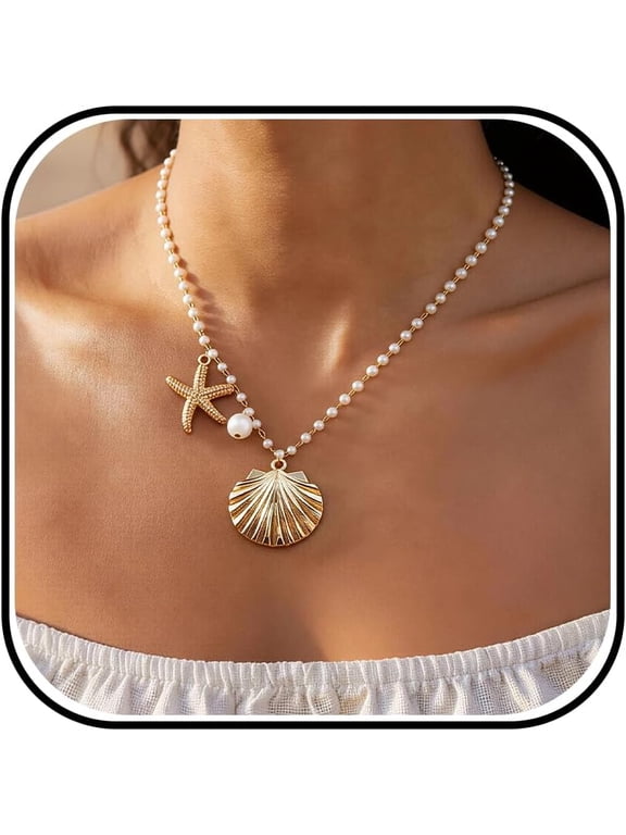 Beach Jewelry for Women Shell Necklace Gold Layered Seahell Starfish Necklace Beach Vacation Outfits Accessories Summer Dresses for Women 2026