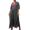 thumbnail image 1 of Beach Kaftan Dresses for Women Plus Size Caftan Loungewear Mexican Embroidered Dress Long Beach Tunic Summer Elegant Vacation Outfit Long Sleeve Robe, 1 of 11