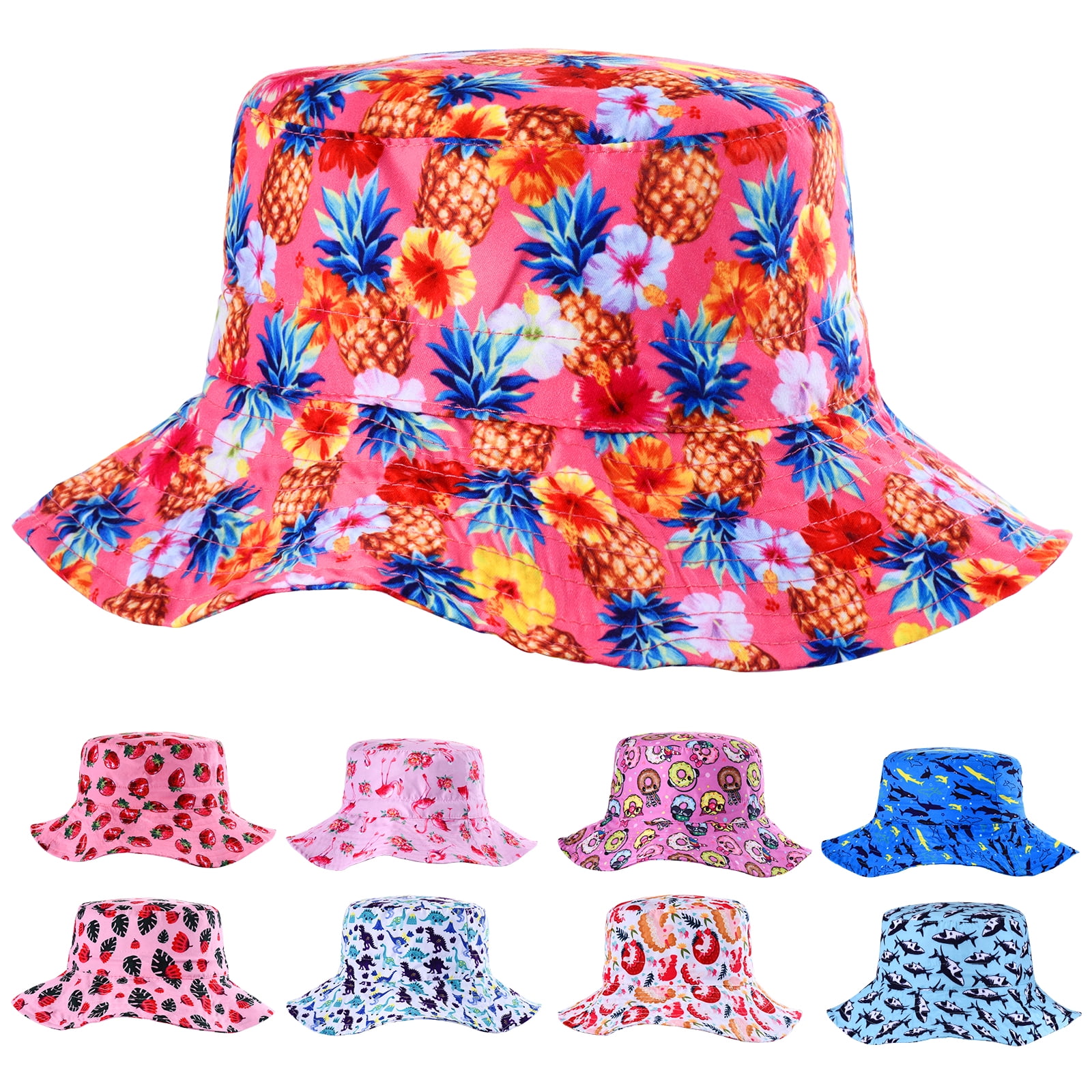 Kids Bucket Hat with Chin Strap Fishing Caps for Fishing Camping pink