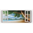 thumbnail image 1 of Beach Kitchen Mat, Nautical Theme Window View of Palm Trees on Sand Beach Photo Landscape Image, Plush Decorative Kitchen Mat with Non Slip Backing, 47" X 19", Green Ivory Blue, by Ambesonne, 1 of 1