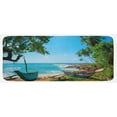 thumbnail image 1 of Beach Kitchen Mat, Tropical Ocean Scenery with Palm Trees and Fishing Boats Caribbean Landscape, Plush Decorative Kitchen Mat with Non Slip Backing, 47" X 19", Green and Blue, by Ambesonne, 1 of 1