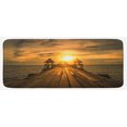 thumbnail image 1 of Beach Kitchen Mat, Wooden Dock Serene Bangkok Bay Morning Sunshine and Ocean Picture Print, Plush Decorative Kitchen Mat with Non Slip Backing, 47" X 19", Dark Blue Yellow Brown, by Ambesonne, 1 of 1