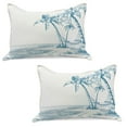 thumbnail image 1 of Beach Knitted Quilt Pillowcover Set of 2, Modern Illustration of a Tropical Sand Palm Trees and Hammock Hawaiian Relax, Standard Queen Pillow Sham Bedroom, 30" x 20", Blue White, by Ambesonne, 1 of 1